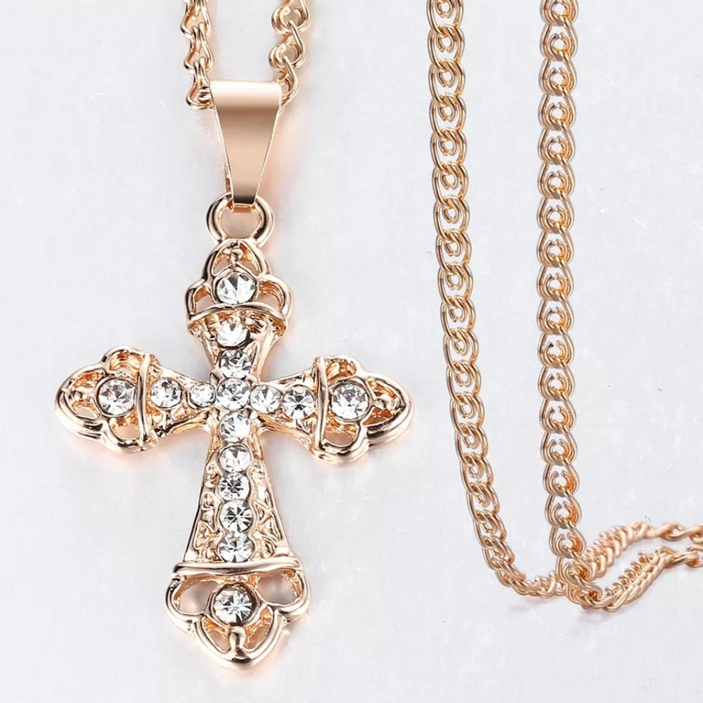Cross Crucifix Clear Crystal Pendant Necklace for - Picture 2 of 4